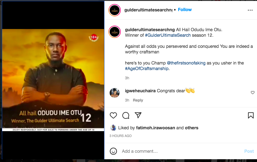 BREAKING: Odudu Ime Otu Wins #GulderUltimateSearch Season 12 [VIDEOS]