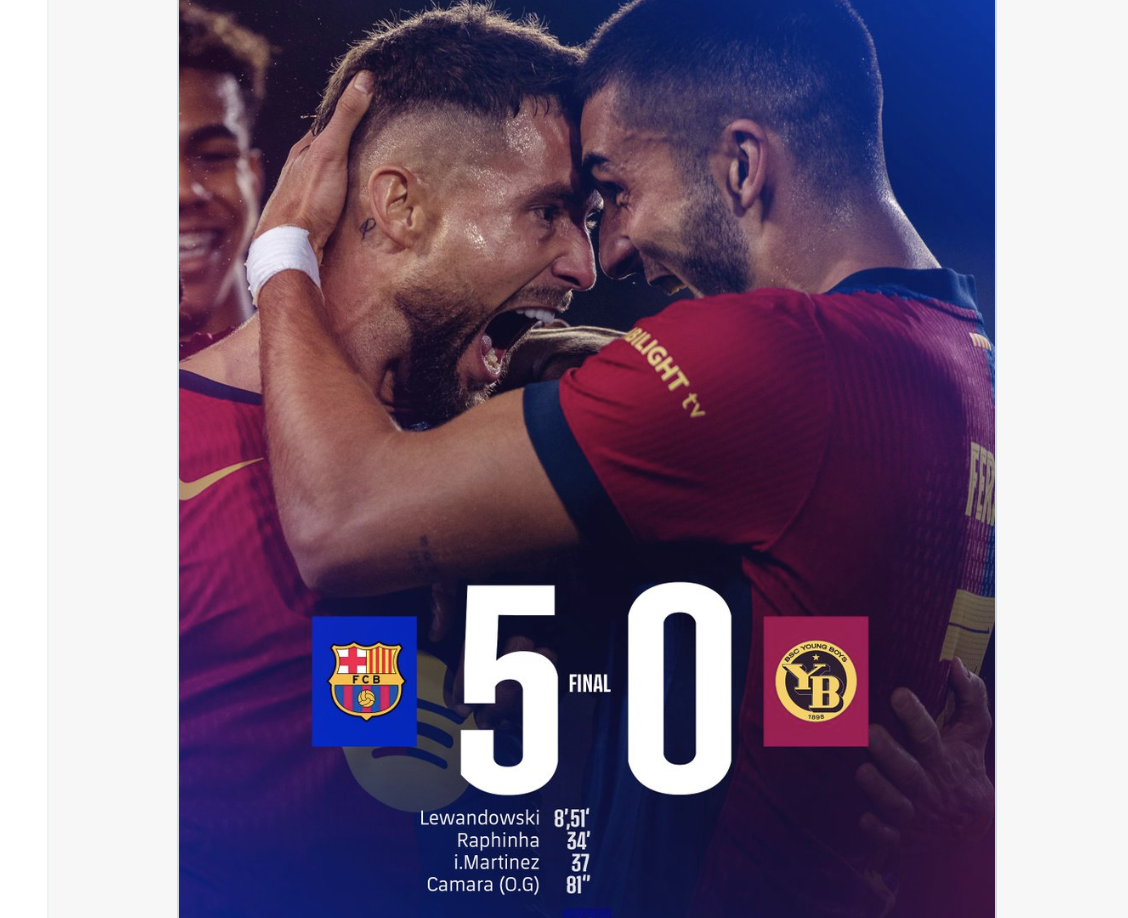 BREAKING: Barcelona Thrashes Young Boys 5-0 In UEFA Champions League Rout [VIDEOS]